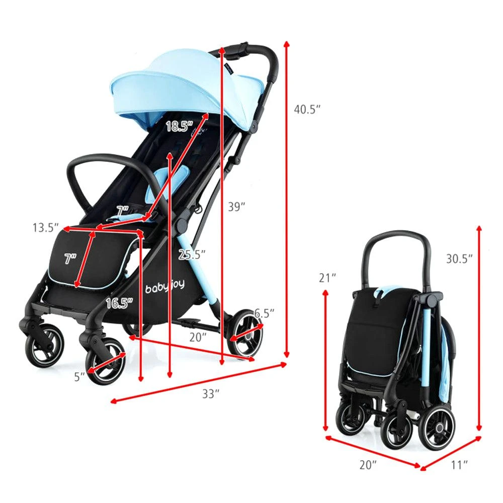 Hivvago Single-Hand Fold Compact Baby Stroller with Lightweight Aluminum Frame 3