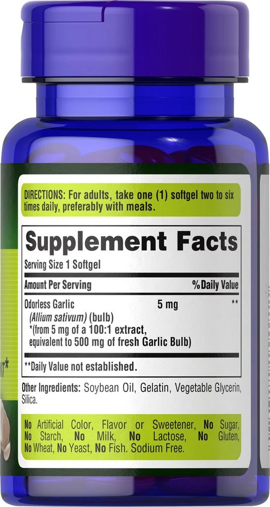 Puritan's Pride Odorless Garlic 500 mg 100 Rapid Release Softgels 3