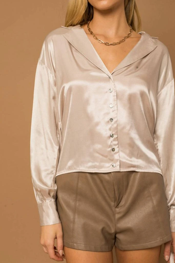 GILLI Oversized Flowy Button Down Shirt In Champagne 1