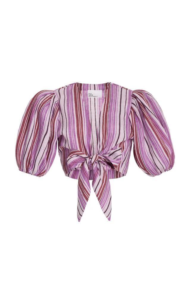 Lisa Marie Fernandez Lisa Marie Fernandez - Pouf Tie-Detailed Linen-Blend Crop Top - Stripe - 1 - Moda Operandi 1