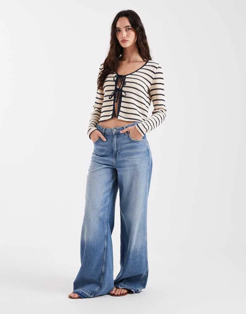 ONLY ONLY knit tie front cardigan in cream and blue stripe 2