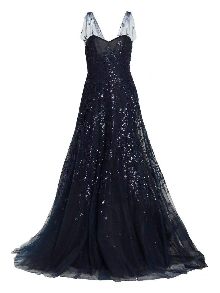 Amsale Sequined Tulle Gown