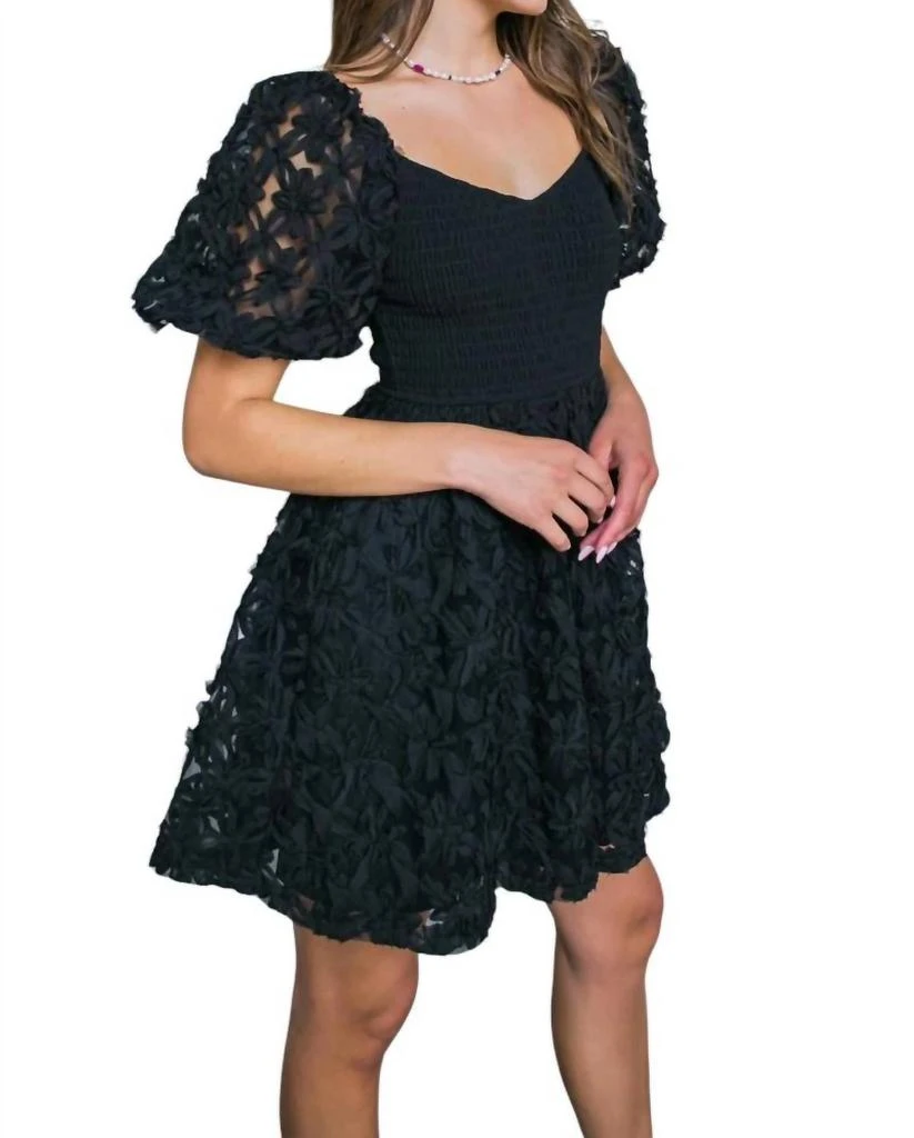 FLYING TOMATO Brianna Puff Sleeve Mini Dress In Black 2