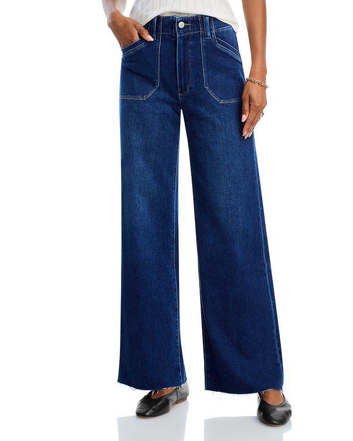 Paige Anessa High Rise Raw Hem Wide Leg Jeans in Live Forever
