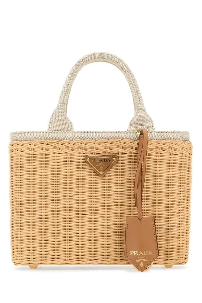 Prada Two-tone Wicker And Canvas Handbag 1