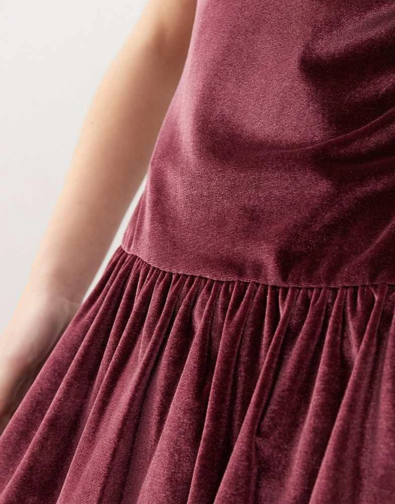 Reclaimed Vintage Reclaimed Vintage velvet puffball mini party dress in burgundy 3