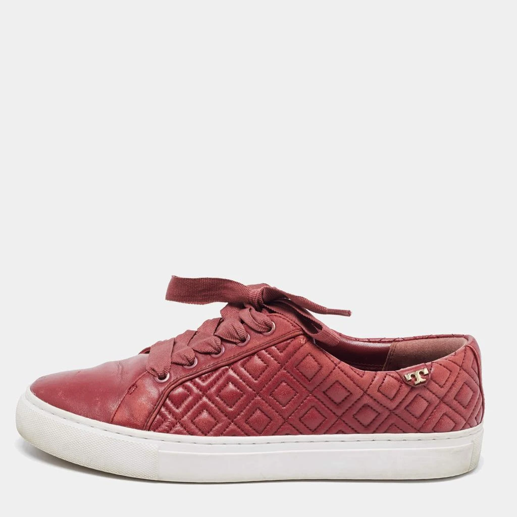 Tory Burch Tory Burch Red Quilted Leather Marion Lace Up Sneakers Size 38 1
