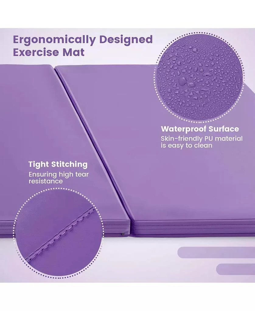 GOUUN 4-Panel PU Leather Folding Exercise Mat with Carrying Handles-Purple 6