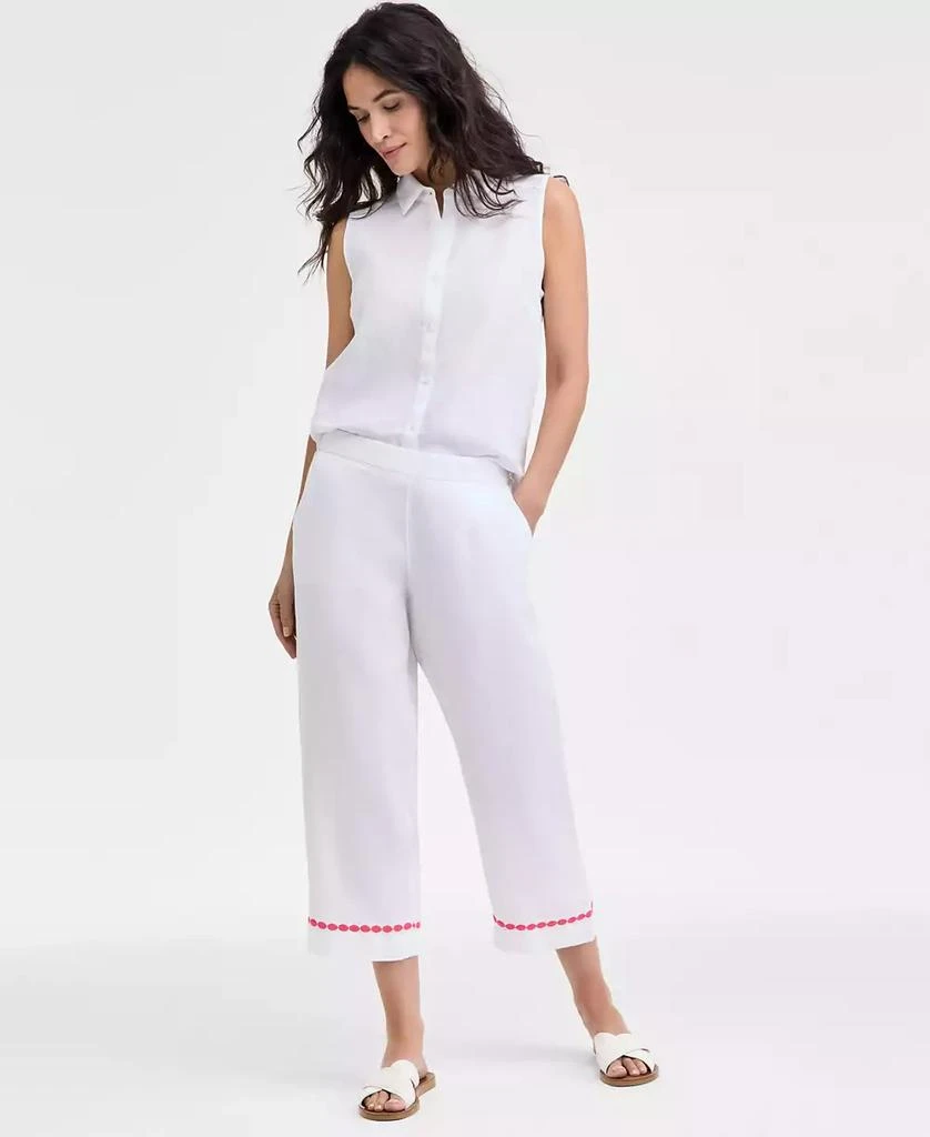 Charter Club Women's Linen Embroidered Cropped Pants, Exclusively at Macy's 1