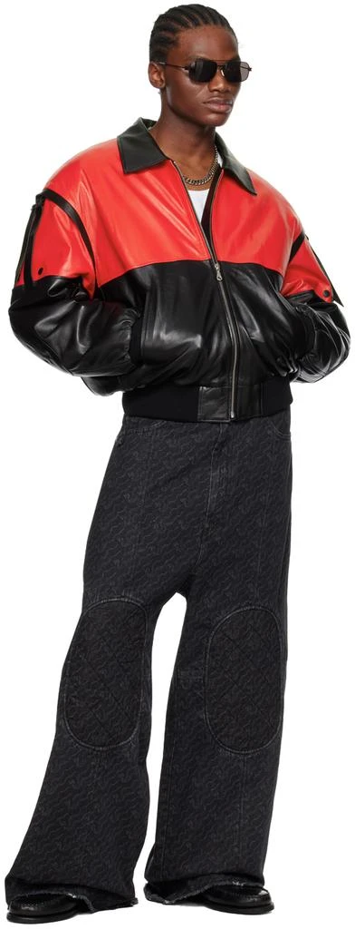 LU'U DAN Red & Black 80's Leather Bomber Jacket 4