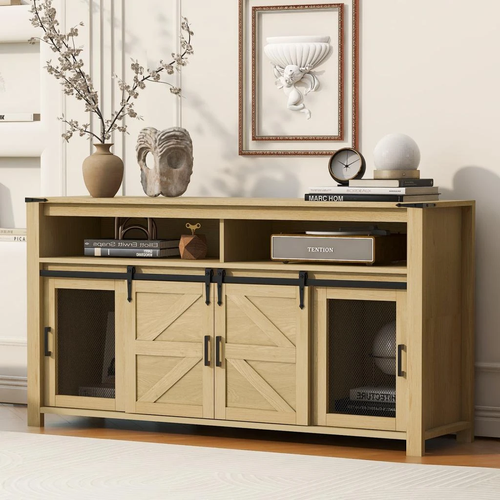 Streamdale Furniture Streamdale 59.3" Farmhouse Sideboard with Sliding Barn Door and Mesh Panels 2