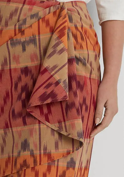 Ralph Lauren Plus-Size Geo-Motif Cotton-Linen Wrap Skirt 3