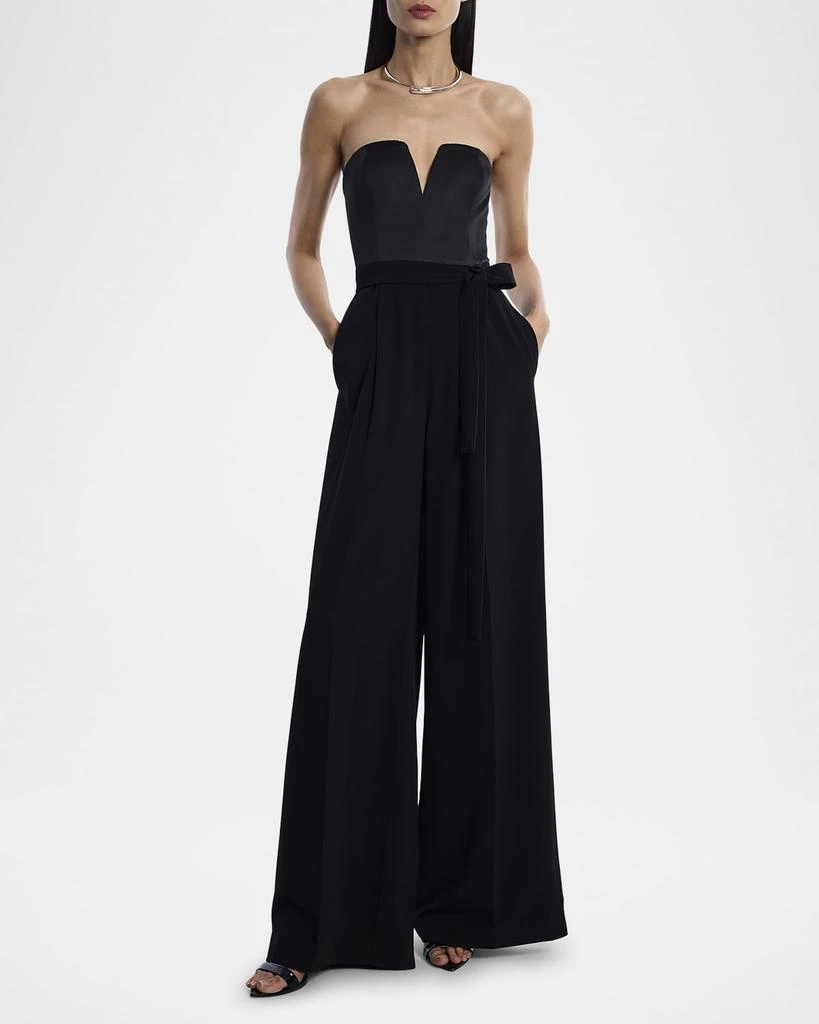 BCBG Strapless Wide-Leg Mixed Media Jumpsuit 2