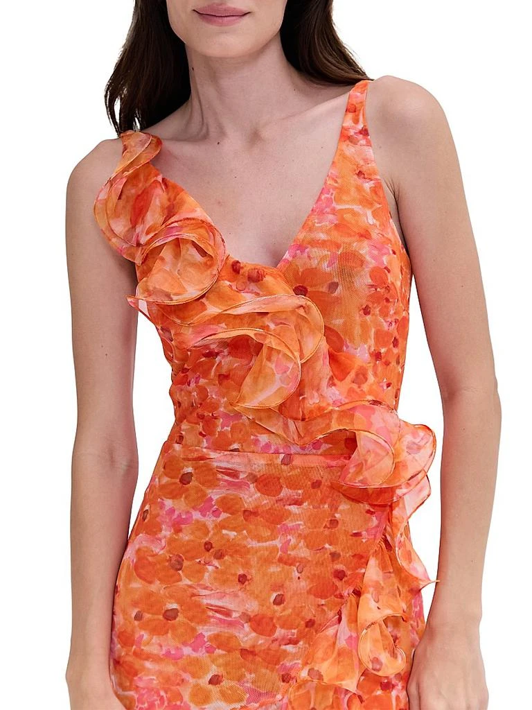 PatBO Myosotis Floral Chiffon & Tulle Ruffle Gown 6