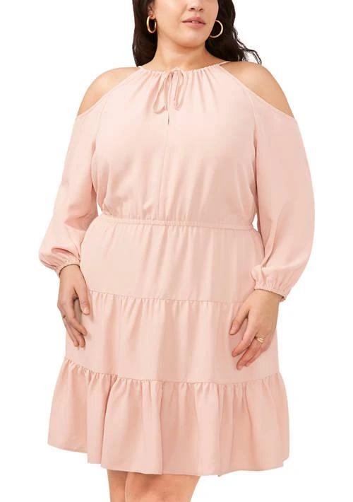 1. State Plus Size Long Sleeve Cold Shoulder Tiered Dress 3
