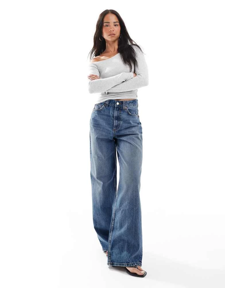 ASOS ASOS DESIGN wide leg dad jeans in mid blue 1