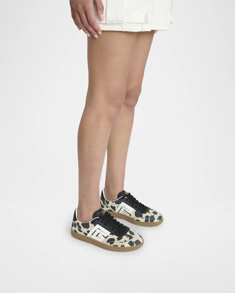 Balmain Swan Snow Leopard-Print Suede Low-Top Sneakers 2
