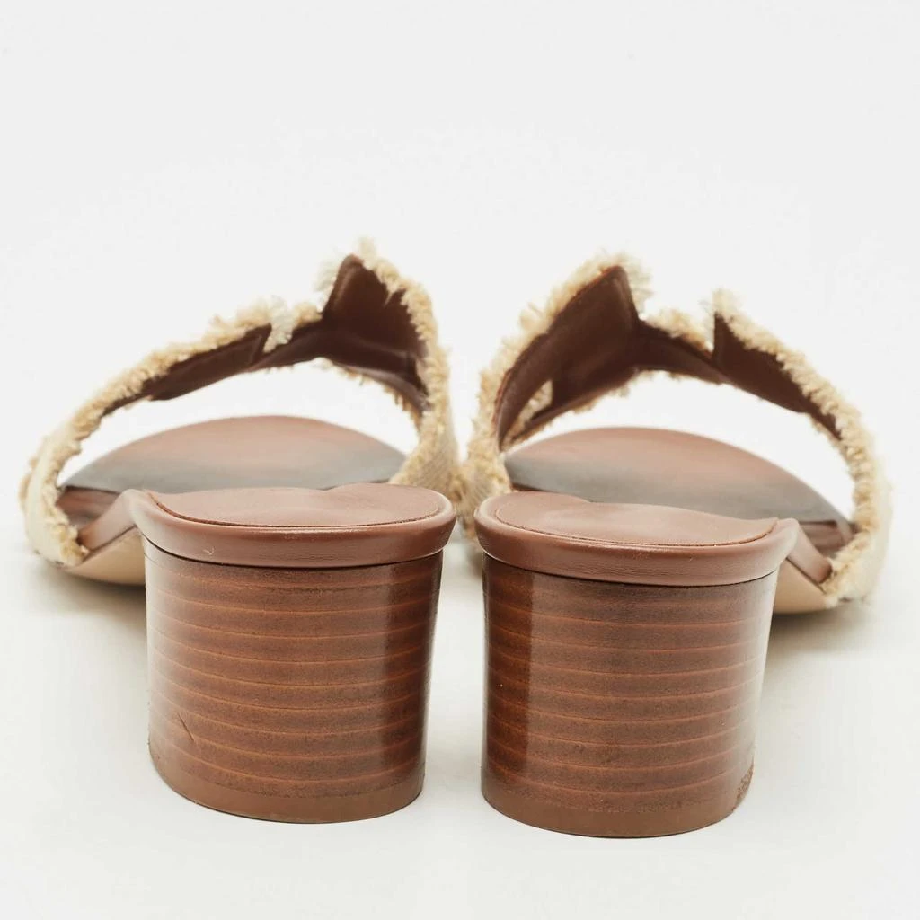 Hermes Hermes Brown/Cream Canvas Oasis Slide Sandals Size 39.5 5