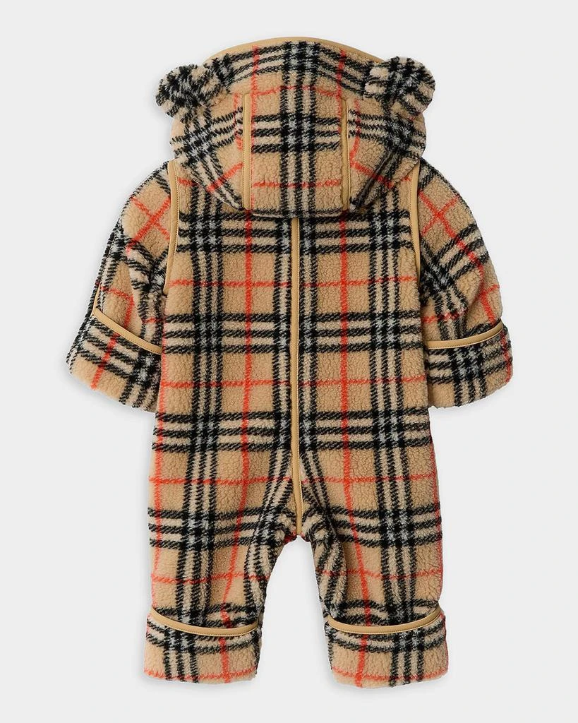 Burberry Kid
s Check Fleece Bear Hooded Jumpsuit, Size 1M-18M 2