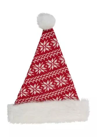Northlight 17Inch Red And White Nordic Snowflake And Striped Santa Hat With Pom Pom 1