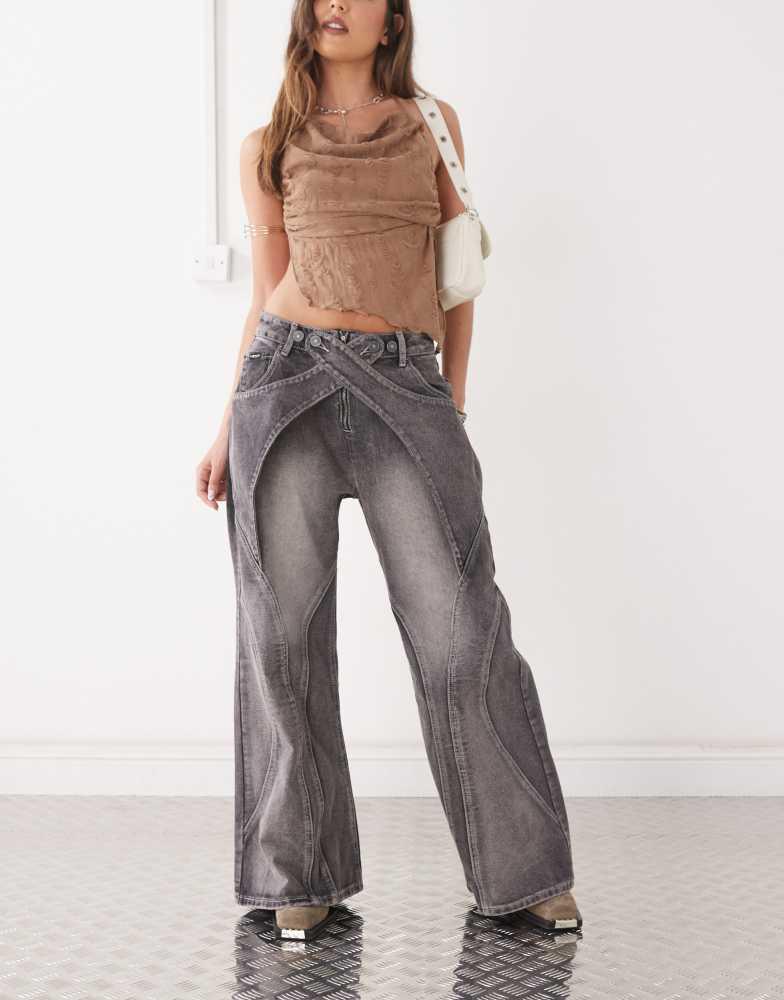 minga Minga London seam detail washed baggy jeans in black