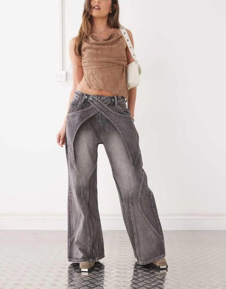 minga Minga London seam detail washed baggy jeans in black 1