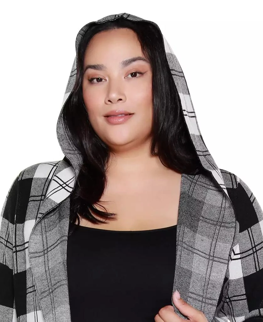 Belldini Plus Size Hooded Checkered Plaid Cardigan Sweater 4