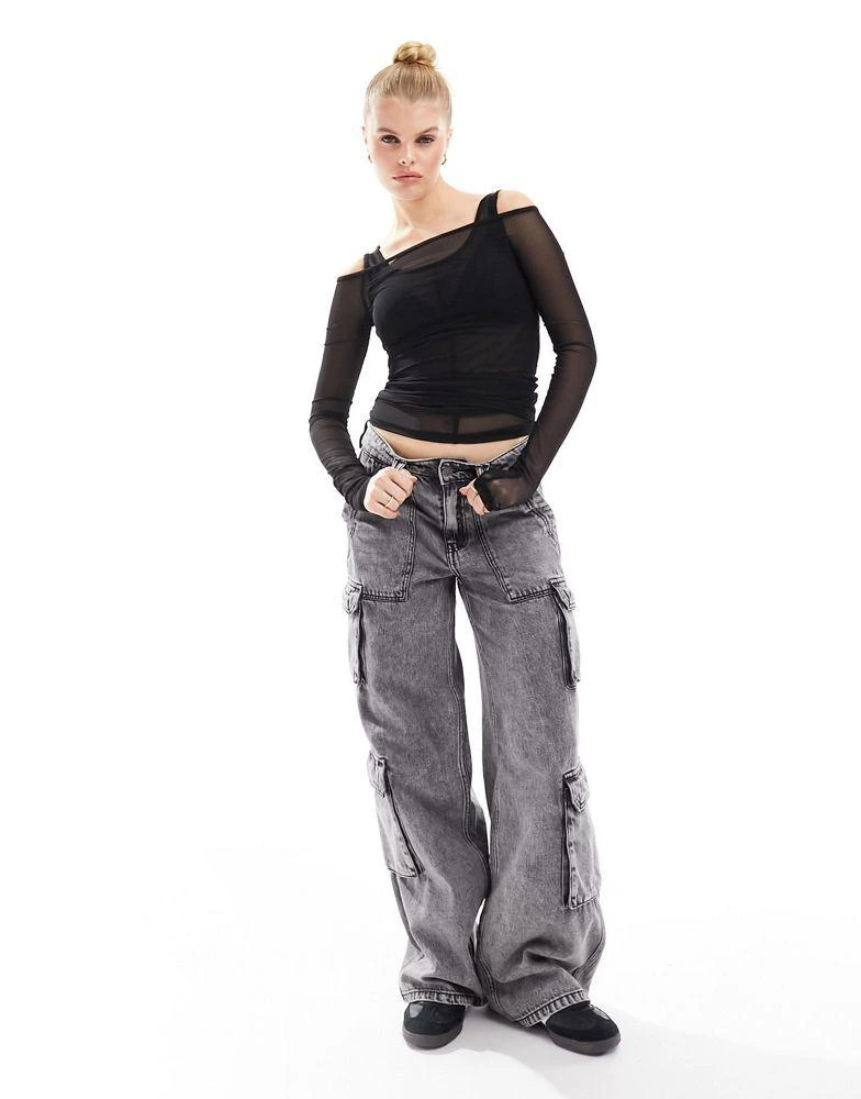 Weekday Weekday double layer mesh long sleeve top in black 4