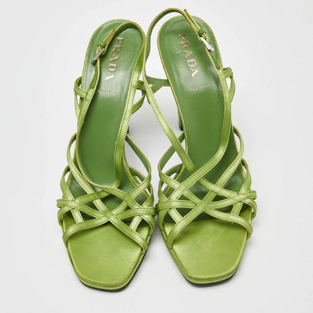 Prada Prada Green Satin Strappy Open Toe Platform Slingback Sandals Size 40 3