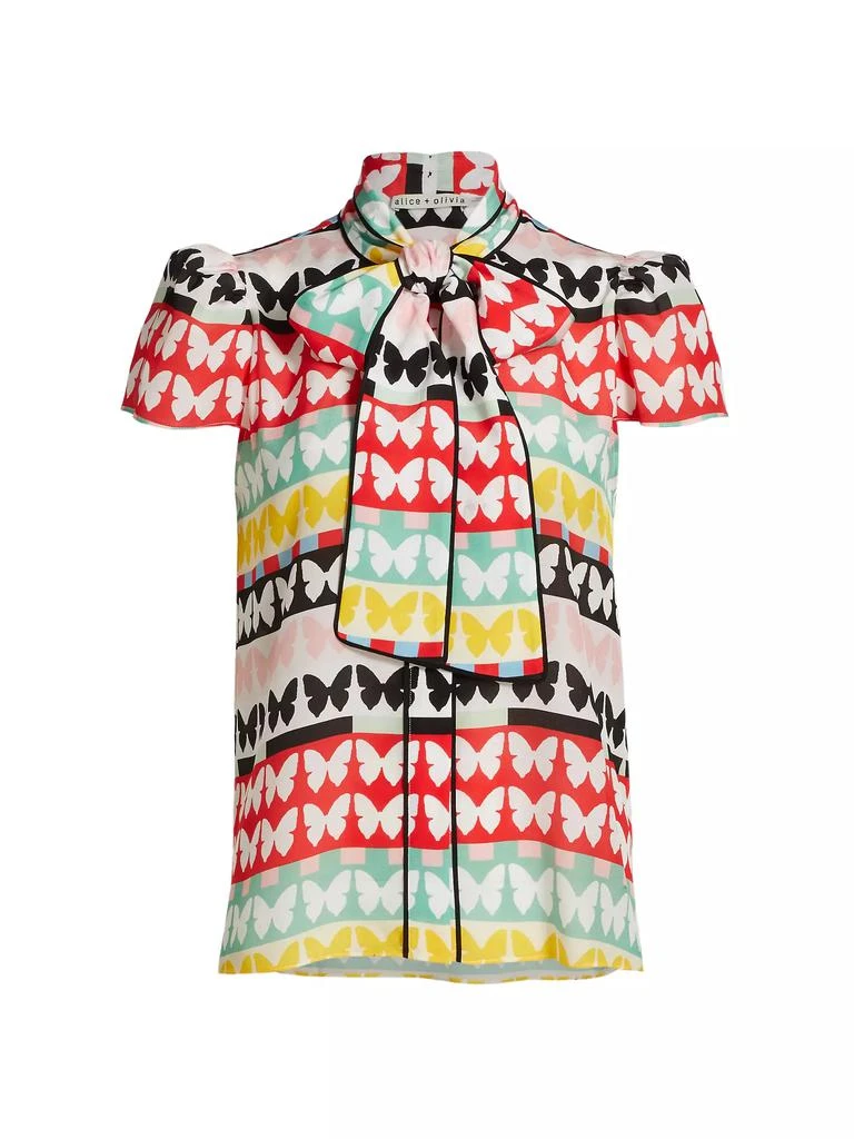 Alice + Olivia Jeannie Butterfly Tie-Neck Top 1
