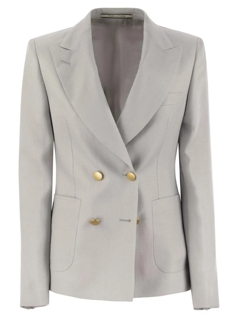 TAGLIATORE Double-Breasted Linen Blazer With Peaked Lapel