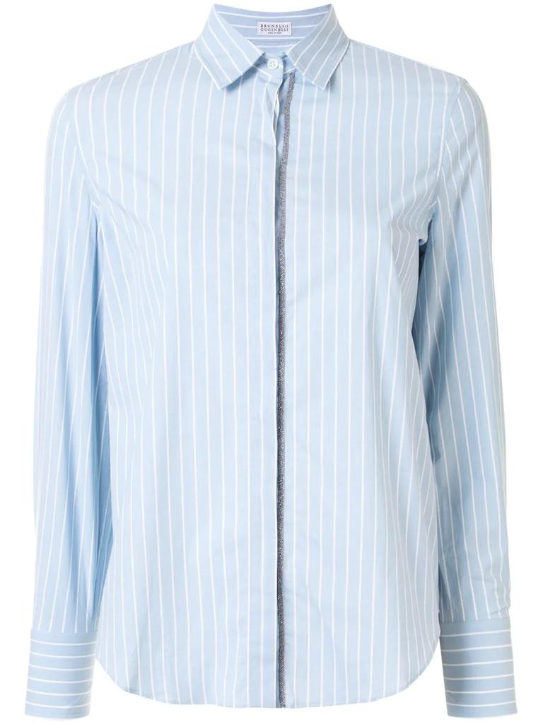 Brunello Cucinelli stripe-print metal detail shirt - women -  -  - Blue