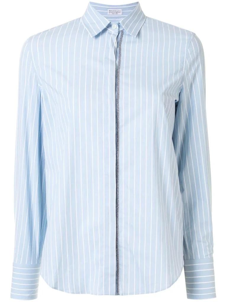 BRUNELLO CUCINELLI stripe-print metal detail shirt - women -  -  - Blue 1