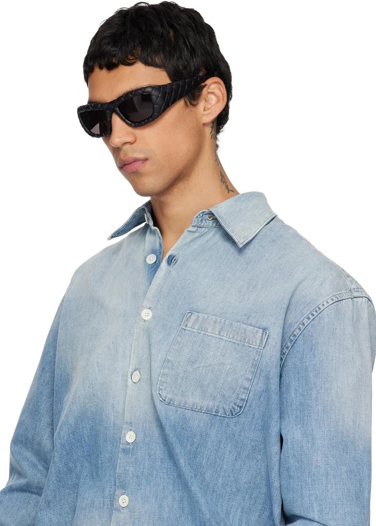 Bottega Veneta Black Intrecciato Rectangular Sunglasses 4