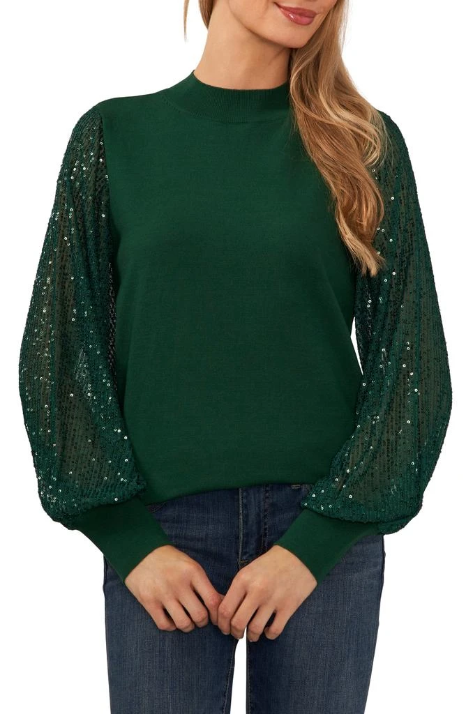 CeCe Sequin Sleeve Mock Neck Sweater 1