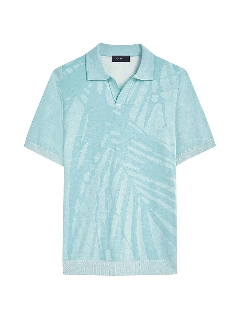 BUGATCHI Palm-Print Johnny Collar Short-Sleeve Polo Sweater 1