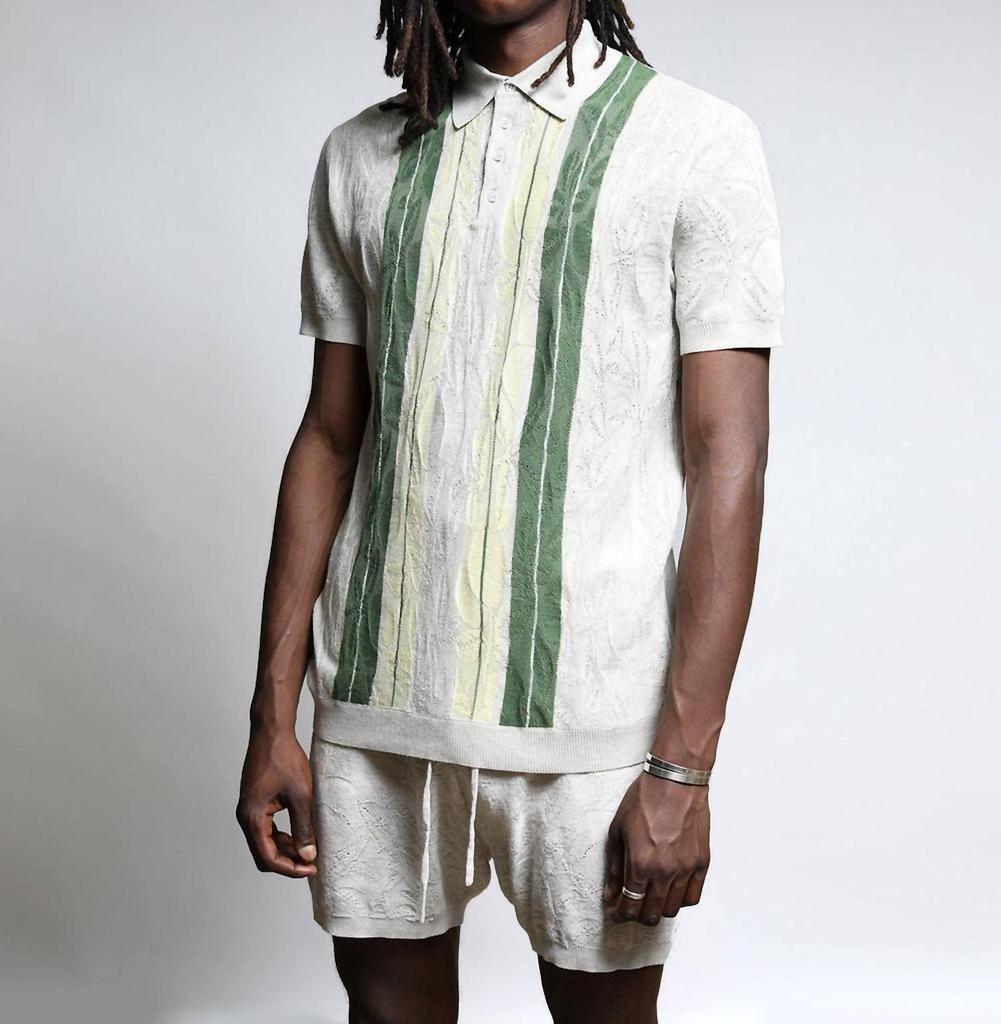 TWENTY MONTREAL Citron Gauzy Knit Striped Polo