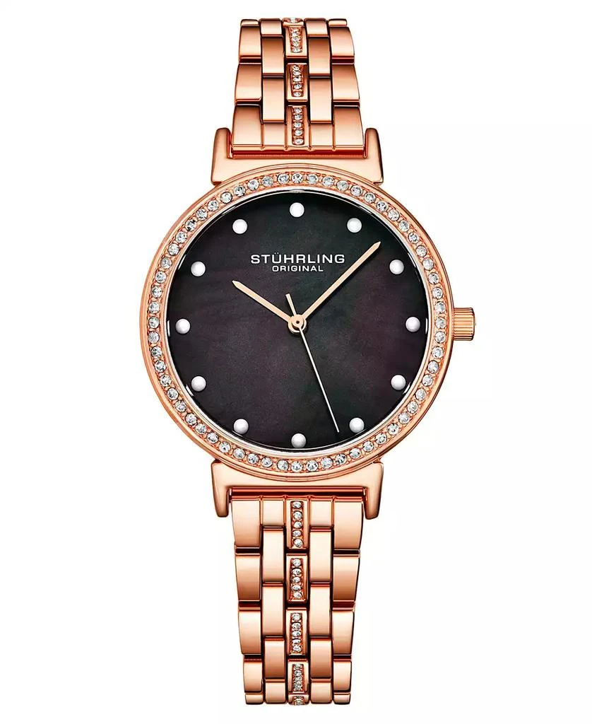 Stuhrling Women's Rose Gold-Tone Link Bracelet with Crystals Studded Strip Watch 33mm 1