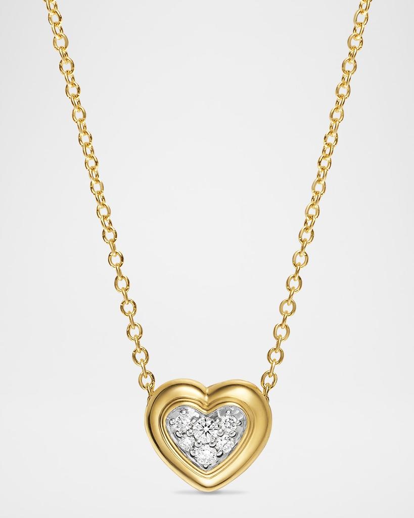 David Yurman Puffy Heart Pendant Necklace in 18K Gold with Diamonds, 8mm, 17"L