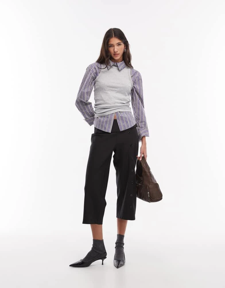 Motel Motel Wamari tailored capri button detail trousers in black 2