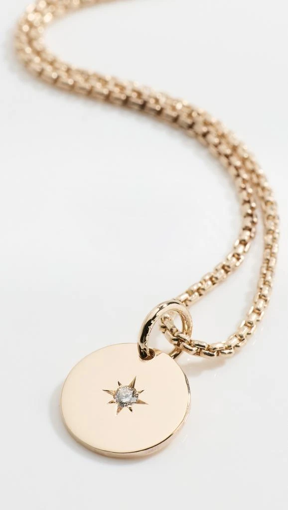 Zoe Chicco 14k Gold Small Disc with Star Set Diamond on XS Box Chain Necklace 4