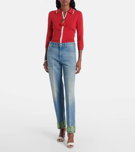 Valentino Jacquard-trimmed straight jeans 6