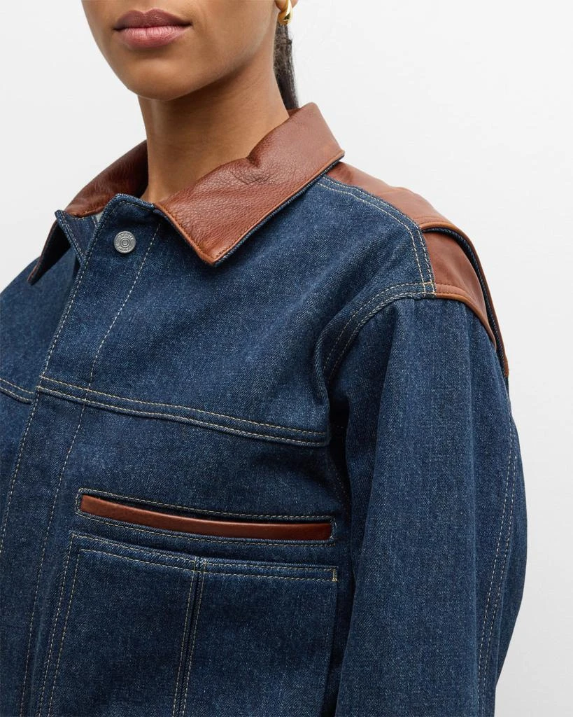 FRAME Atelier Denim and Leather Bomber Jacket 5