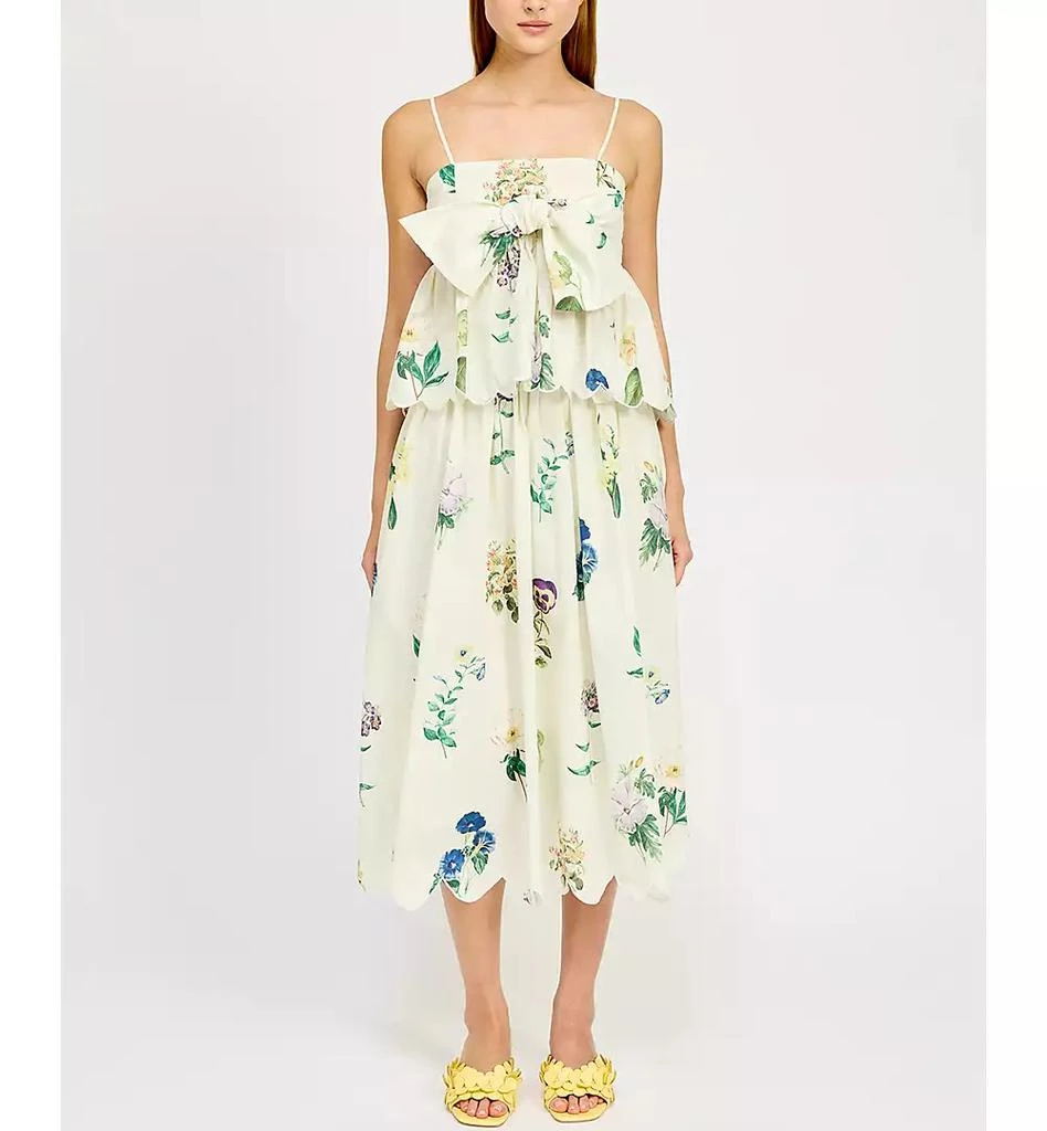 En Saison Women's Ashley Floral-Print Belted Scalloped-Hem Cotton Midi Skirt 5