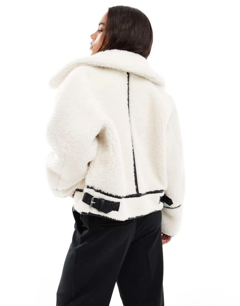 Miss Selfridge Miss Selfridge borg contrast trucker jacket in cream 2