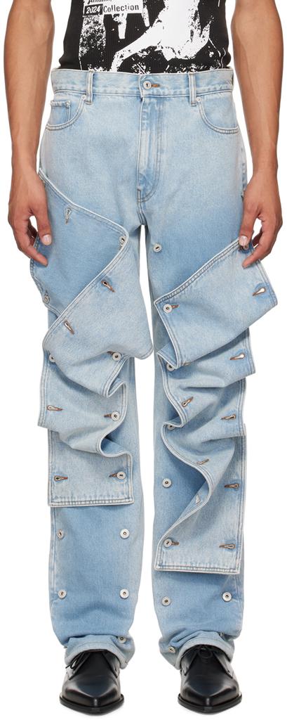 Shop Blue Asymmetric Waist Jeans on Sale at BeyondStyle