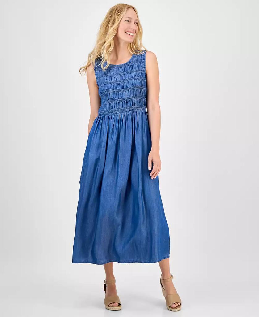 Style & Co Petite Smocked Sleeveless Round-Neck Midi Dress, Exclusively at Macy's