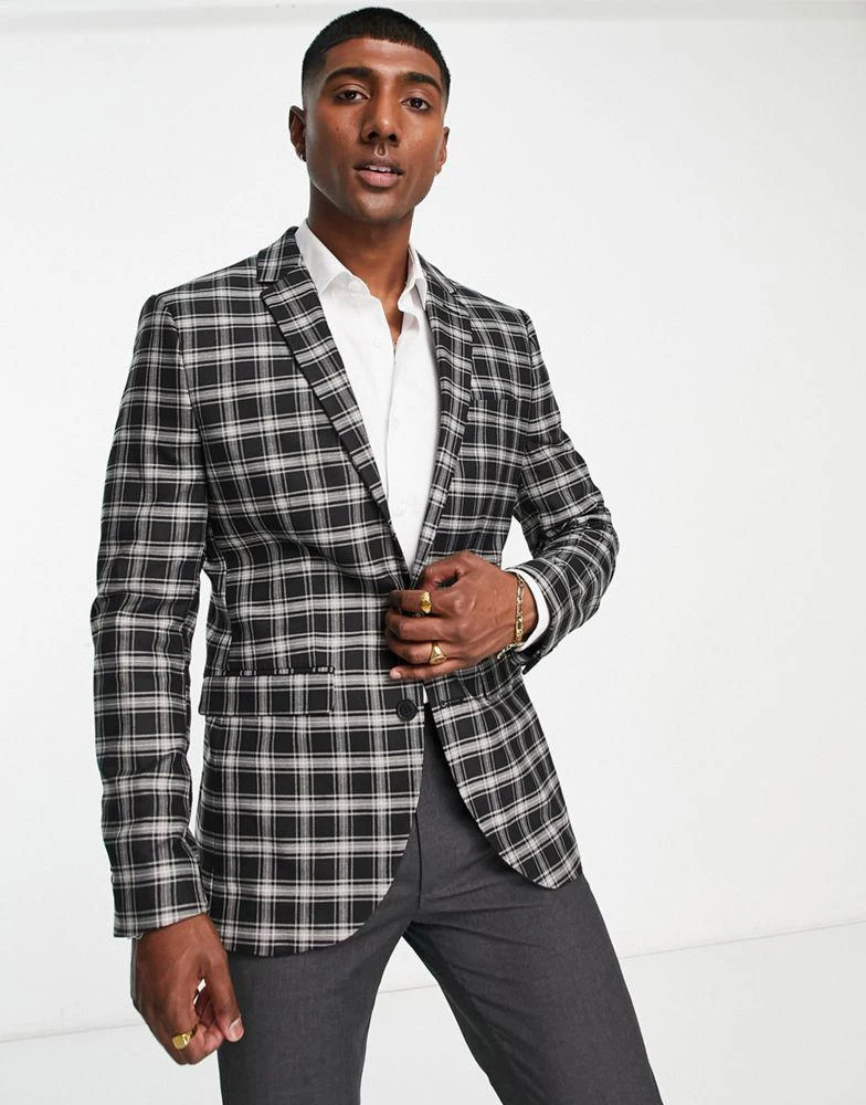 Topman Topman suit jacket in black check 1