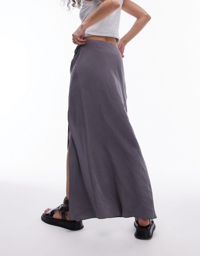 Topshop Topshop soft touch twist low rise maxi skirt in charcoal