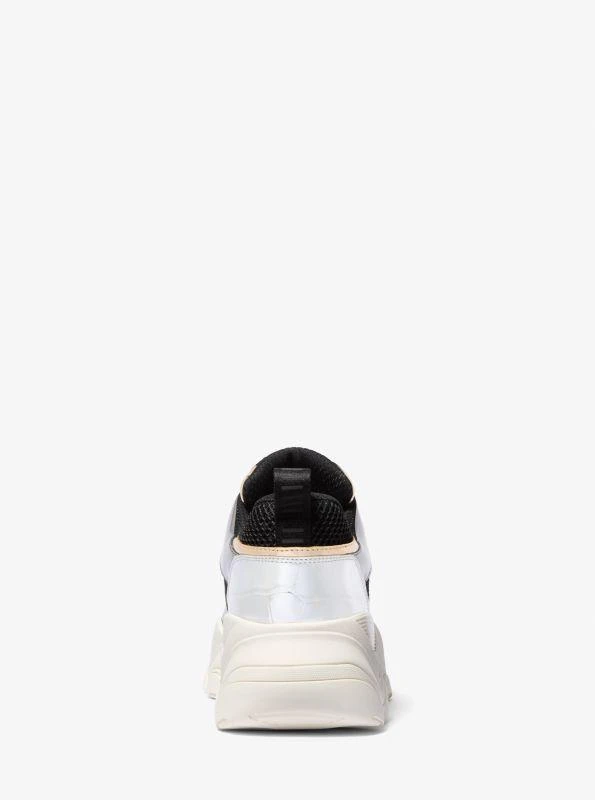 Michael Kors Atlas Color-Block Metallic Leather and Stretch Knit Trainer 3